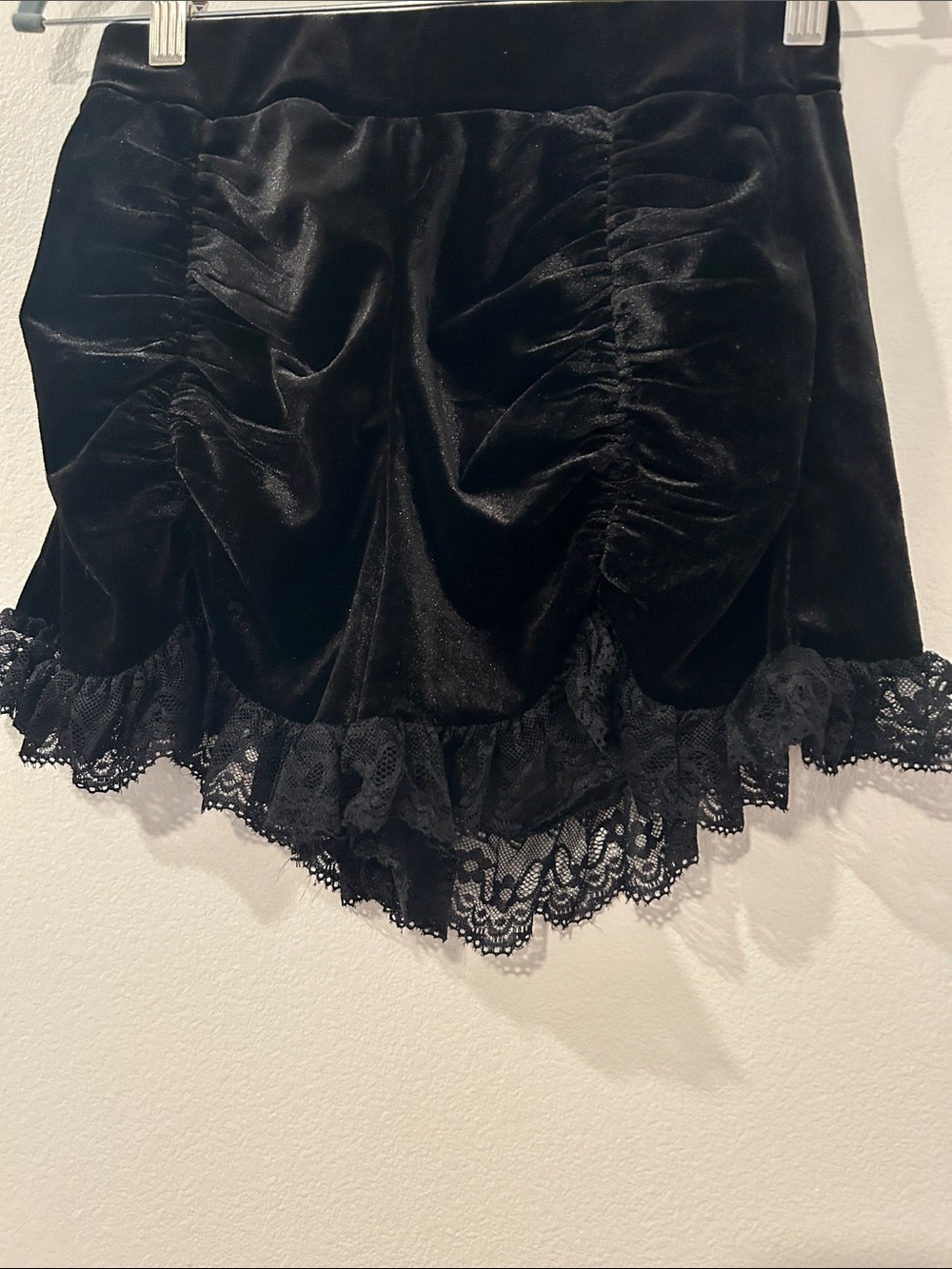 Black Velvet Lace Ruched Shorts